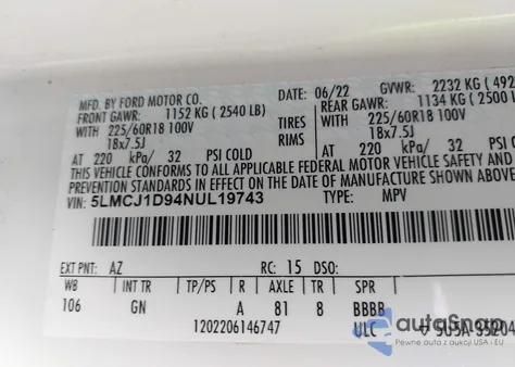 2022 Lincoln Corsair Standard из США, поврежденный, VIN 5LMCJ1D94NUL19743